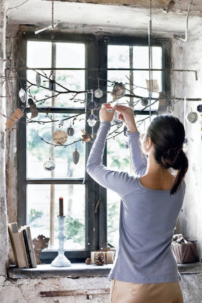 Decoración Navidad con ramas de árbol